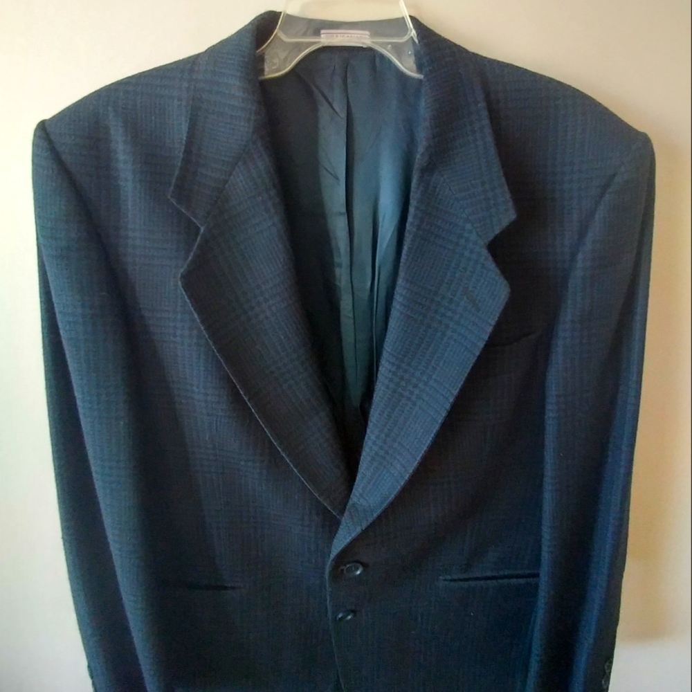 Vintage Men's 90s Tip Top wool blazer in a blue plaid